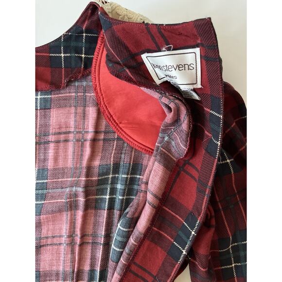 Karin Stevens VTG Dress S/M Petite Red Plaid Pleated Smocked Cottagecore - Picture 12 of 13